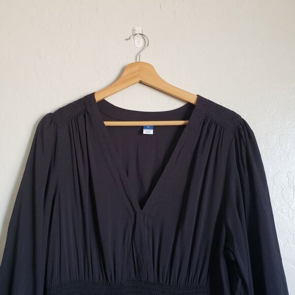 Old Navy Smocked Plunge V-Neck Eyelet Maxi Dress Black Size XL Peasant Cottage - Picture 6 of 13